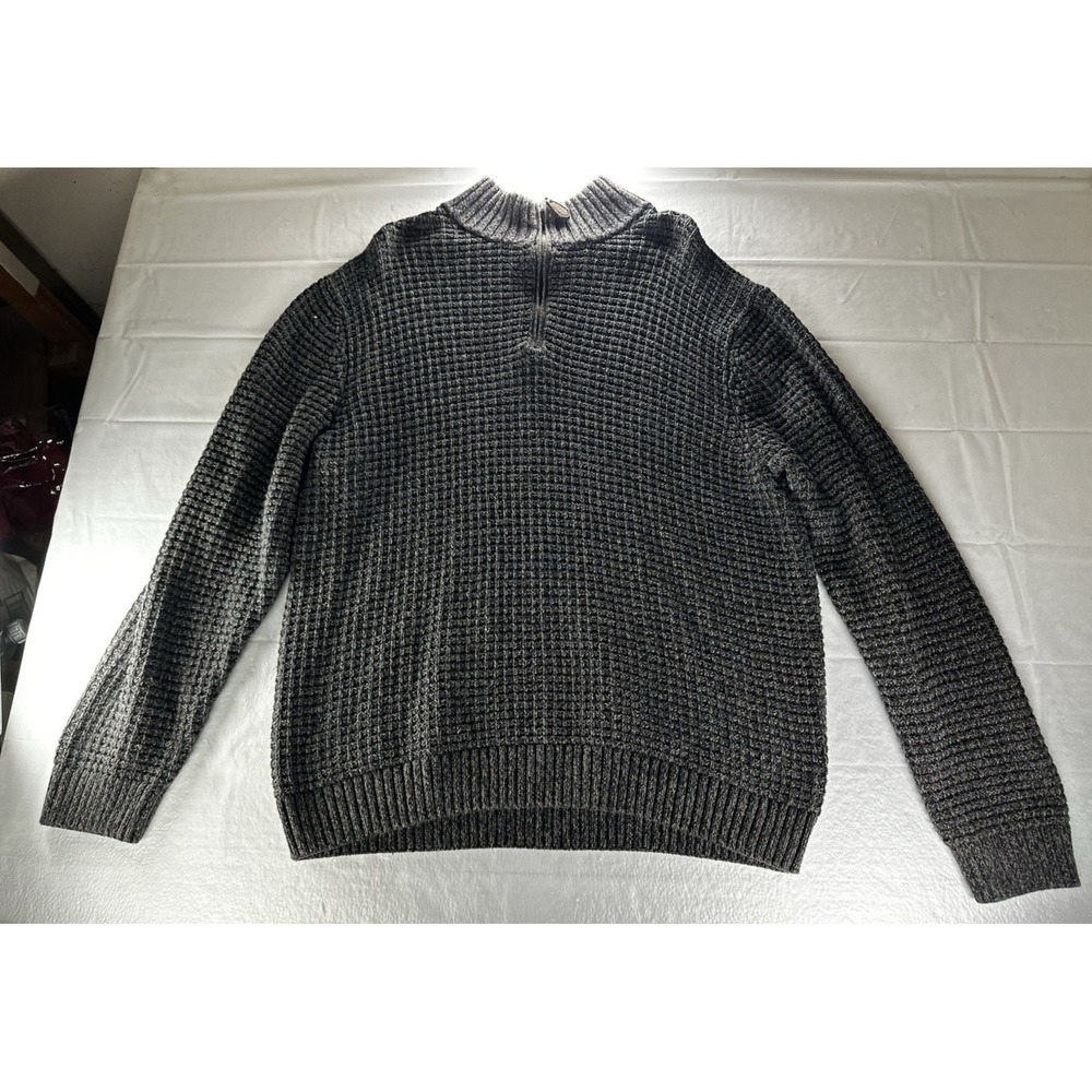 Tassa Elba Waffle Sweater Mens Large Gray 1/4 Zip 100% Cotton Knit‎ Crewneck